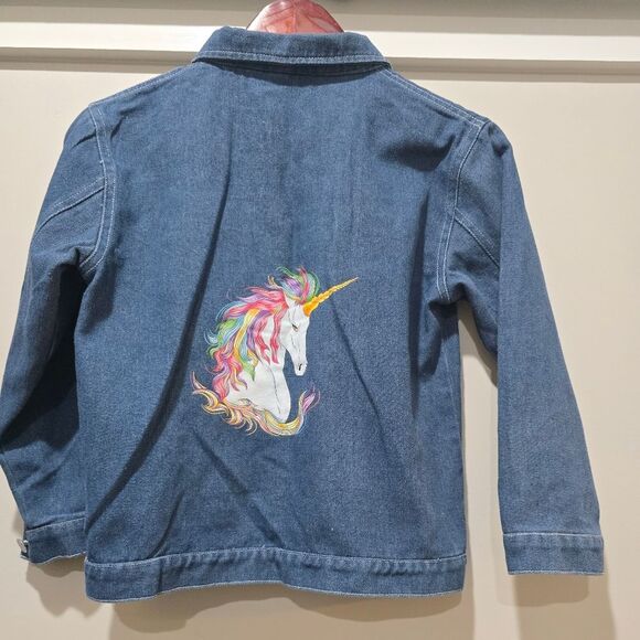 Girls Unicorn Print Denim Jacket NWOT Size 12 Blue - Picture 1 of 4